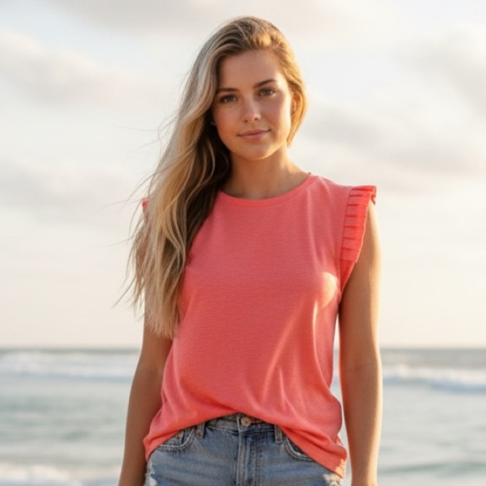 Loft cotton blend bright colour pink coral top L NWOT.